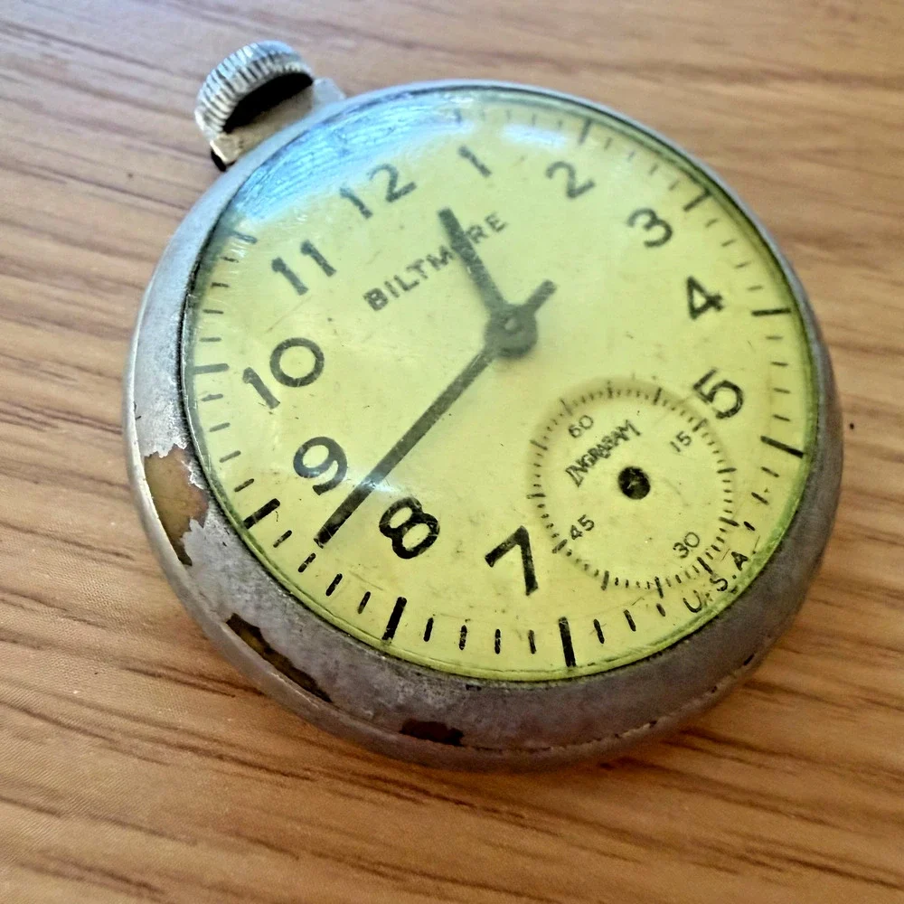 Vintage Ingraham Biltmore Pocket Watch USA Parts Repair Missing Hand Bow
